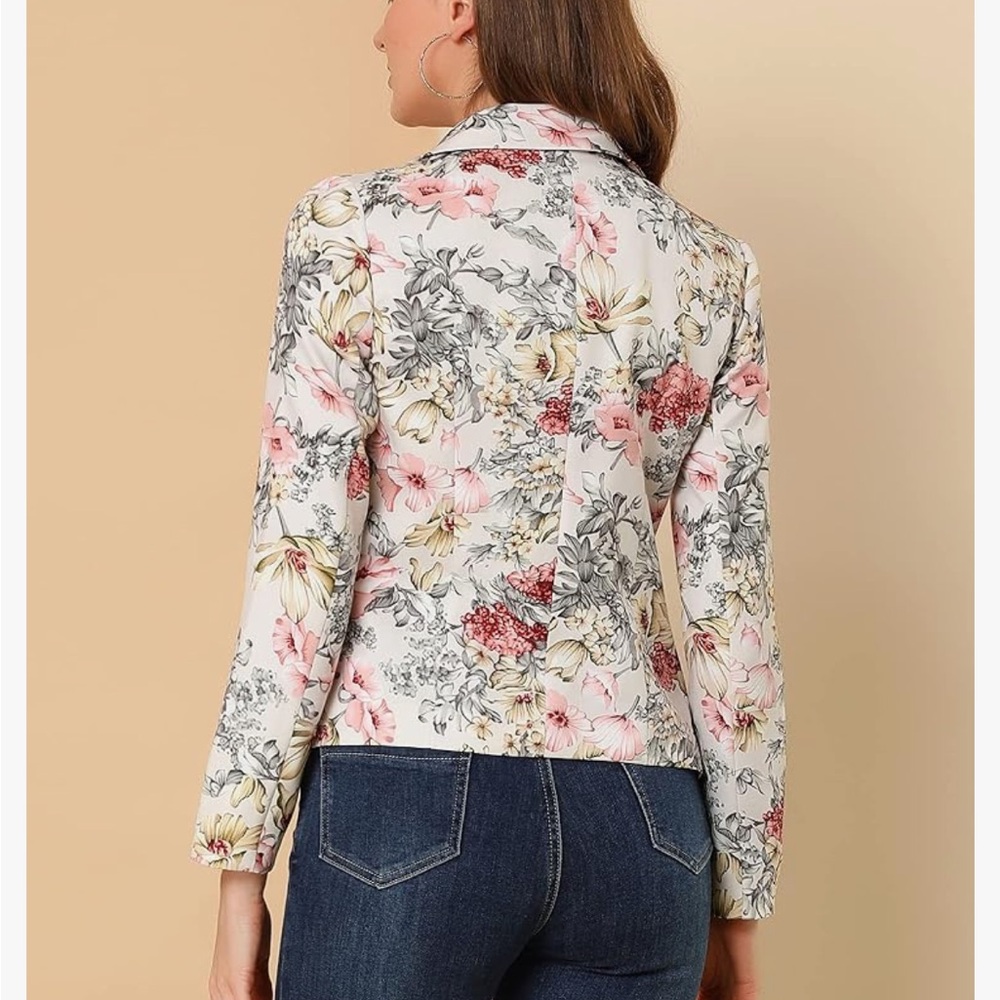 Allegra K Women's Open Front Notch Lapel Printed Casual Office Blazer Jacket